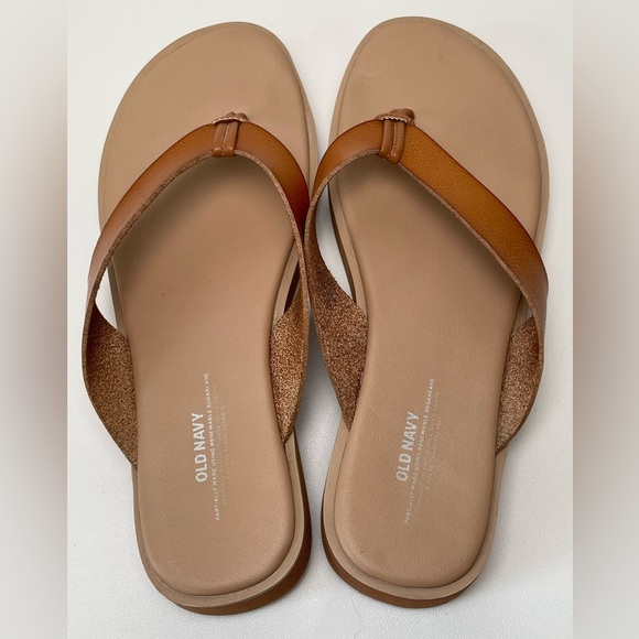 Old Navy Sandals Thong Brown Tan Slip On Faux Leather Footwear Flat Women's 8 - Picture 4 of 8